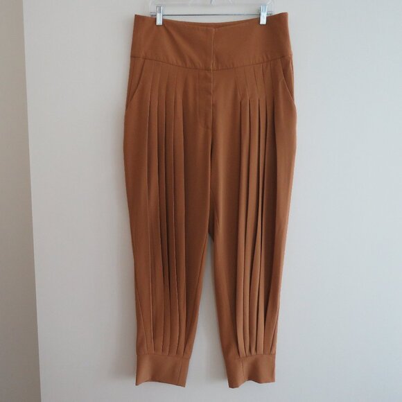 THE KEMIST Tan Multi Pleat Front Baggy High Rise Tapered Pants UK 18 US 14 - Picture 2 of 15